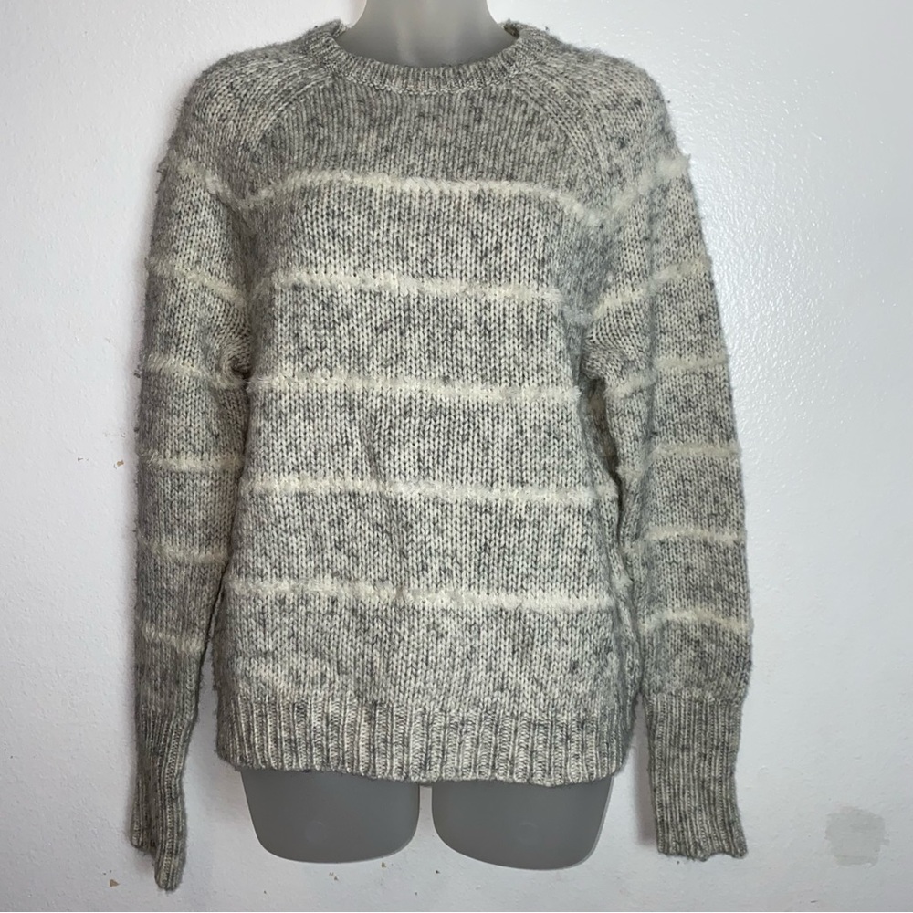 J Crew Wool Mohair Blend Grey And White Striped Sweater Size Medium - Picture 6 of 6